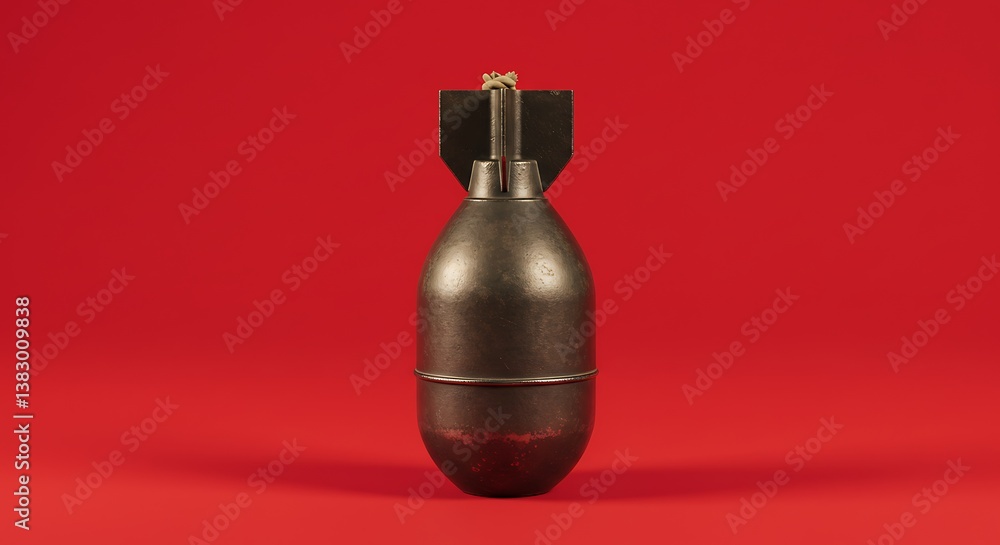 Fototapeta premium Metal Bomb Prop Against Red Background AI Generated