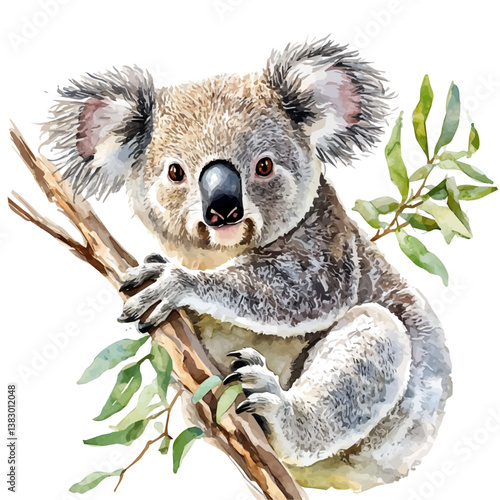 A watercolor painting of a koala, isolated on a white background. Koala vector

