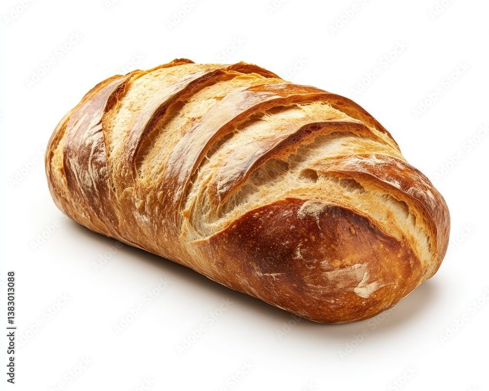 Fresh Crusty Bread Loaf Isolated on White Background Baked to Perfection Fresh Crusty Bread Loaf Isolated on White Background Baked to Perfection