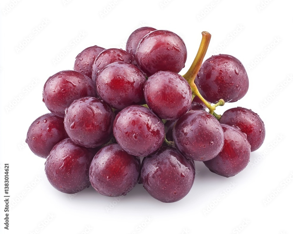 Close Up of Fresh Red Grapes with Water Droplets on White Close Up of Fresh Red Grapes with Water Droplets on White