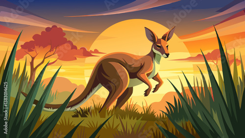 Long Exposure Photo of Kangaroo Hopping Through Tall Grass at Sunset