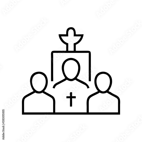 Religious gathering with priest and worshippers at altar