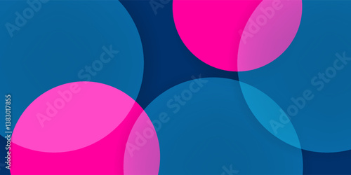 Blue and pink abstract circle shapes background. Modern geometric shapes creative design. Minimalist style. Trendy texture.