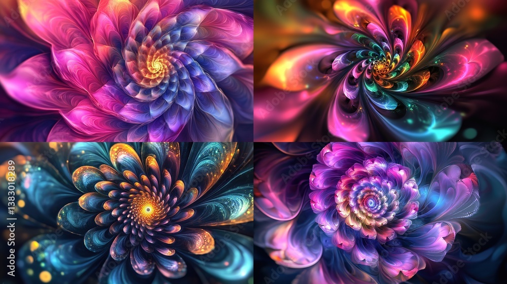 Vibrant fractal flower art collage. Vibrant fractal flower art collage.