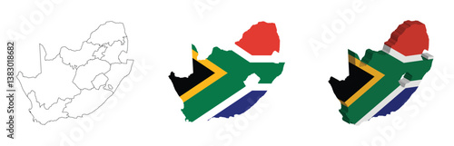 South Africa outline, fill with flag and 3d map