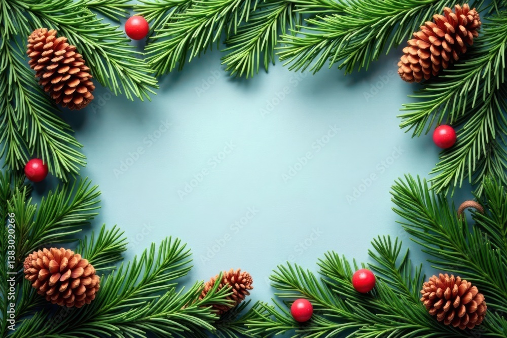 Fir branch border with pine cones and evergreen foliage, seasonal decor, rustic decor Fir branch border with pine cones and evergreen foliage, seasonal decor, rustic decor