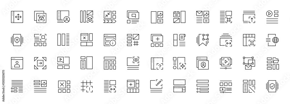 Layout icon collection. Grid icon set. User interface icons, sidebar, layout, grid system, toolbar, wireframe, alignment guide, configuration and more. Editable stroke. Pixel Perfect. Layout icon collection. Grid icon set. User interface icons, sidebar, layout, grid system, toolbar, wireframe, alignment guide, configuration and more. Editable stroke. Pixel Perfect.