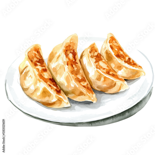 A watercolor painting of gyoza, isolated on a white background. Gyoza vector

