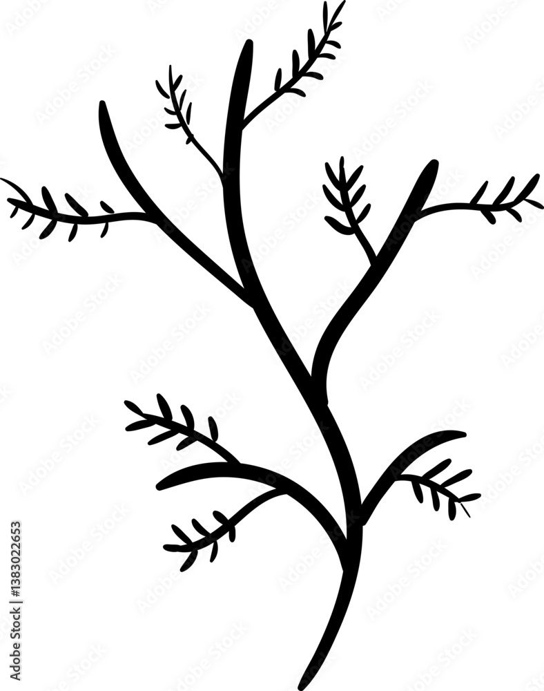 Obraz premium Handdrawn branch doodle icon. Hand drawn black sketch. Sign symbol. Decoration element. White background. Isolated. Flat design. Vector illustration
