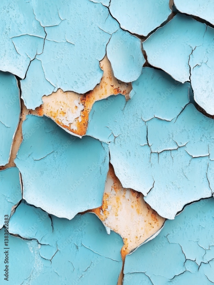 Obraz premium Detailed Macro of Weathered Blue Paint Peeling from a Rusty Metal Surface Creating an Abstract Pattern