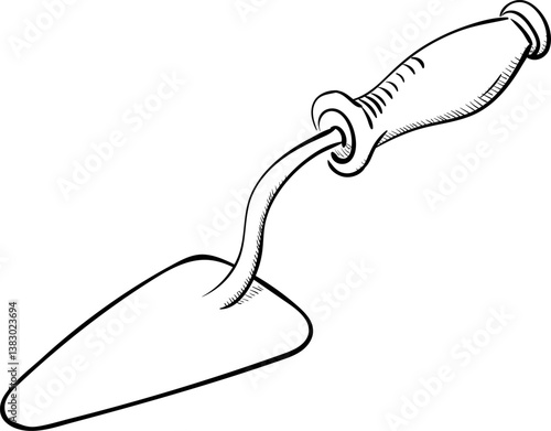 Handdrawn trowel doodle icon. Hand drawn black sketch. Sign cartoon symbol. Decoration element. White background. Isolated. Flat design. Vector illustration