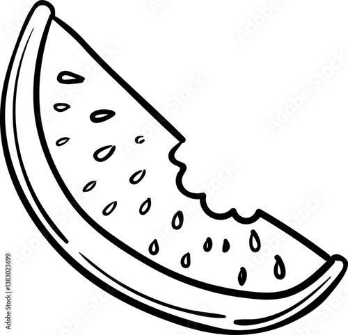 Handdrawn water-melon doodle icon. Hand drawn black sketch. Sign cartoon symbol. Decoration element. White background. Isolated. Flat design. Vector illustration