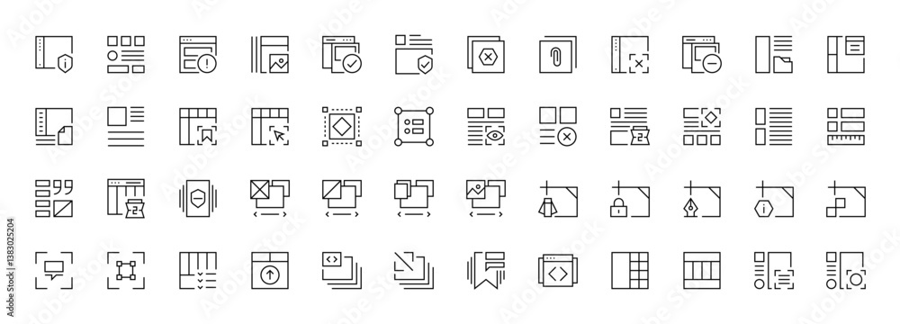 Layout icon collection. Grid icon set. User interface icons, sidebar, layout, grid system, toolbar, wireframe, alignment guide, configuration and more. Editable stroke. Pixel Perfect. Layout icon collection. Grid icon set. User interface icons, sidebar, layout, grid system, toolbar, wireframe, alignment guide, configuration and more. Editable stroke. Pixel Perfect.