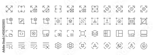 Interface icon collection. User interface icons, web page, sidebar, multimedia, browser, wireframe, gallery, profile and more. Editable stroke. Pixel Perfect.