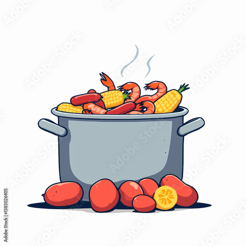 Delicious Seafood Boil in a Pot with Shrimp, Corn, Sausage, and Potatoes
