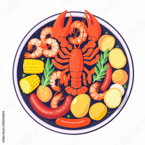 Tasty Cajun Seafood Boil with Lobster, Shrimp, Corn, Sausage, and Potatoes