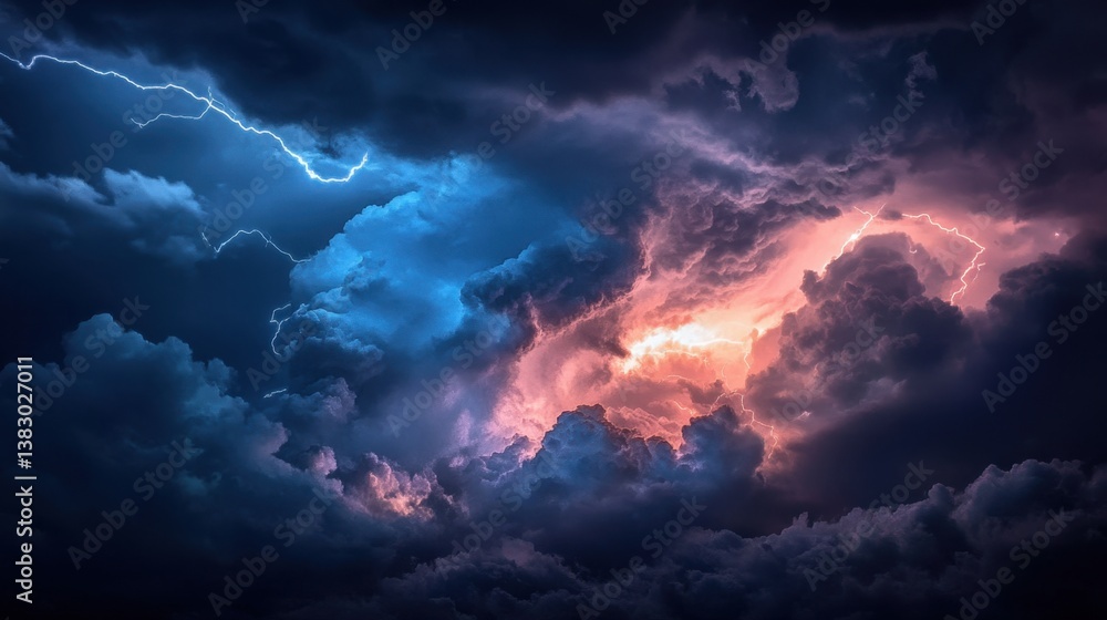 A dramatic thunderstorm with lightning illuminating dark clouds. A dramatic thunderstorm with lightning illuminating dark clouds.
