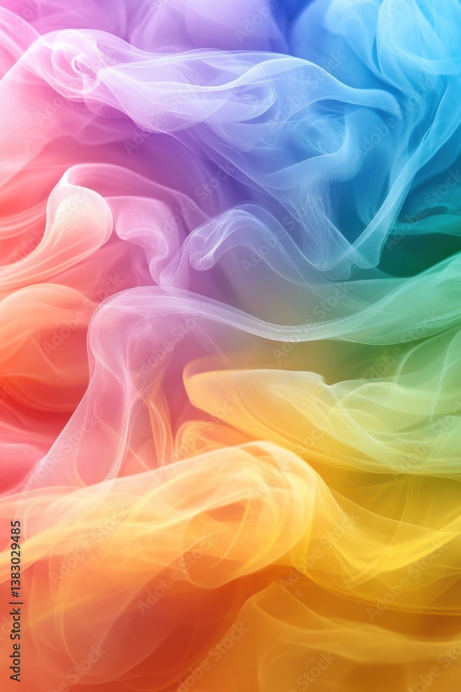 Obraz premium Ethereal rainbow fabric waves creating a dreamy and vibrant backdrop with soft pastel colors and flowing texture for a modern aesthetic