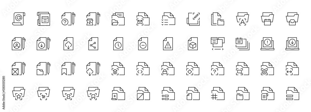 Document icon set. Paper document icons in line style. Legal document, checklist, report, survey or agreement editable stroke outline icons Document icon set. Paper document icons in line style. Legal document, checklist, report, survey or agreement editable stroke outline icons