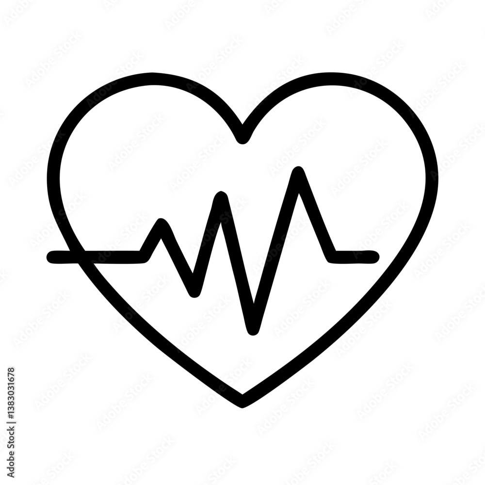 Heart with heartbeat line icon in black outline style Heart with heartbeat line icon in black outline style