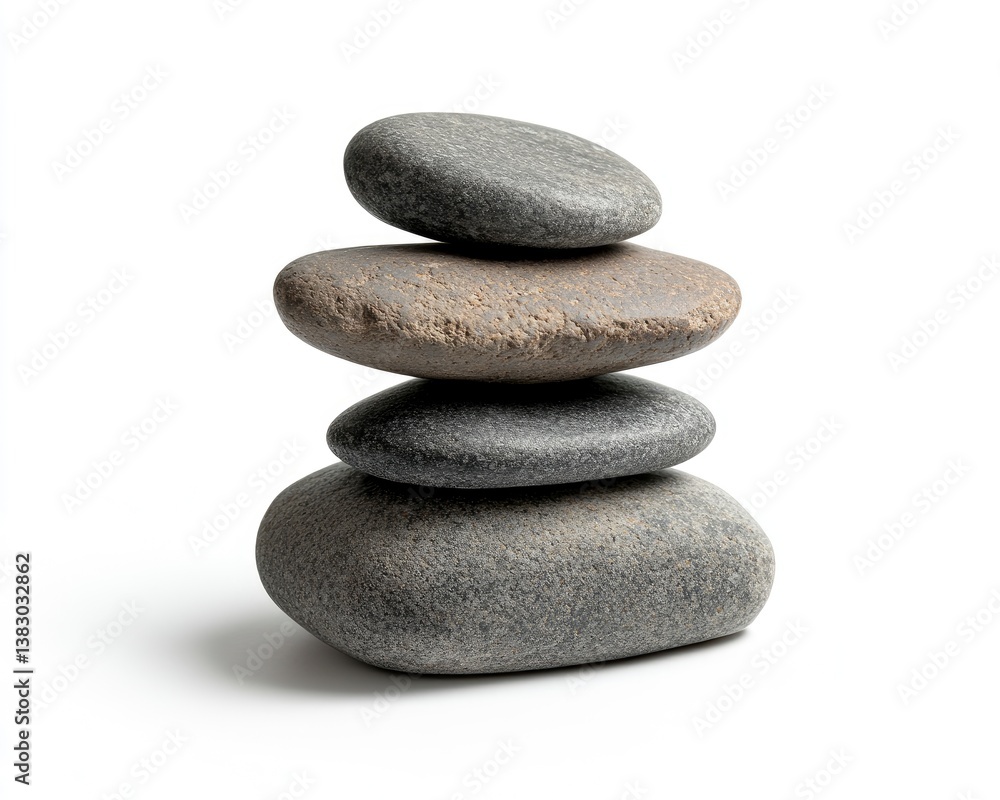 Stacking Gray Stones Balances on White Background for Mindfulness Concept Stacking Gray Stones Balances on White Background for Mindfulness Concept
