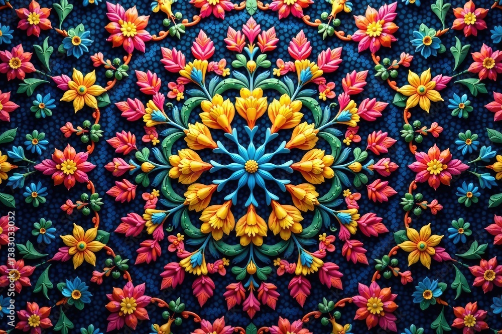 Intricate floral motif within a repeating hexagonal pattern , vector, abstract, background texture