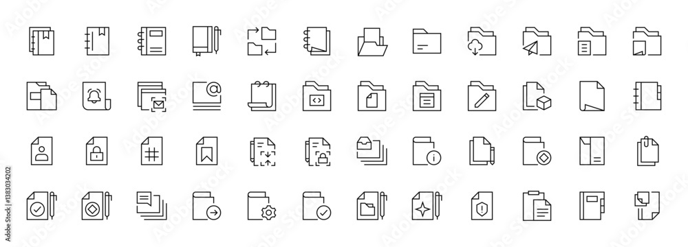 Document icon set. Different document icons. Paper document icons in line style. Task, certificate, folder, file, invoice, archive, checklist and more. Document icon set. Different document icons. Paper document icons in line style. Task, certificate, folder, file, invoice, archive, checklist and more.