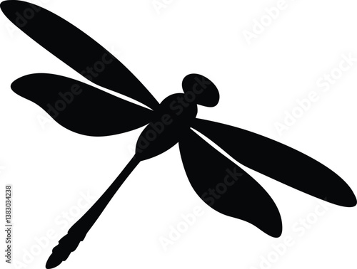 Black and white silhouette of a dragonfly hovering over water, ideal for logos, branding, and digital artwork.