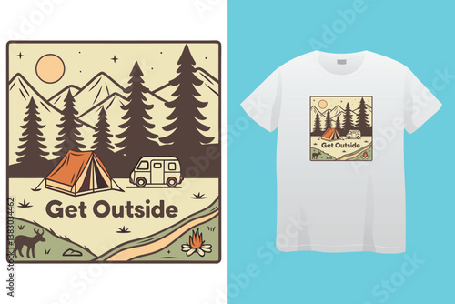 Starry night camping t shirt Design. Vector t shirt Design.