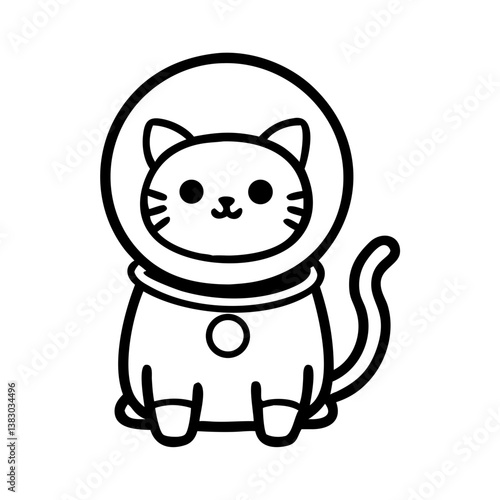 Cat in astronaut helmet icon in black and white line style