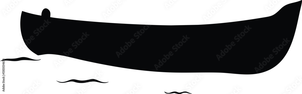 Black and white silhouette of a lone canoe floating on a lake, ideal for logos, branding, and digital artwork. Black and white silhouette of a lone canoe floating on a lake, ideal for logos, branding, and digital artwork.