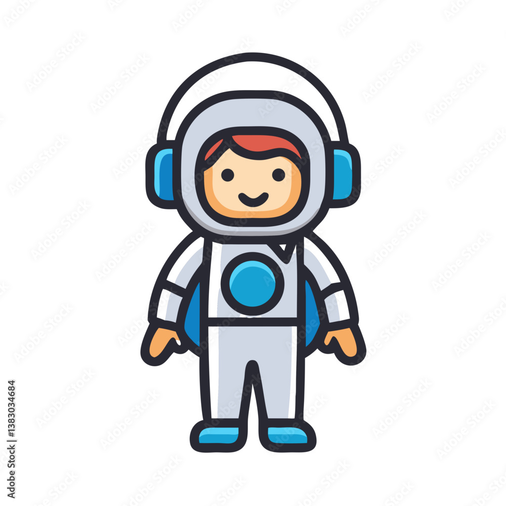 Boy astronaut with blue headphones in cartoon space suit Boy astronaut with blue headphones in cartoon space suit
