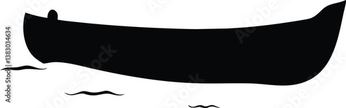 Black and white silhouette of a lone canoe floating on a lake, ideal for logos, branding, and digital artwork.