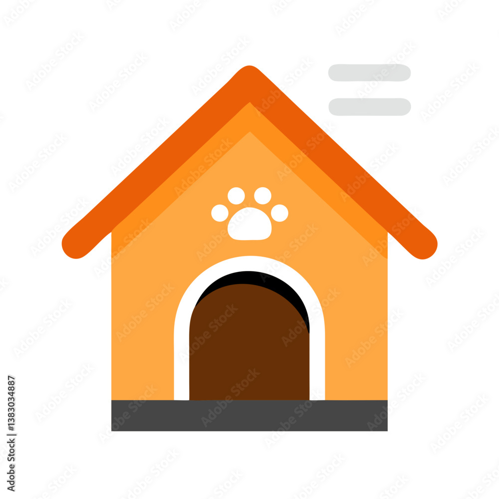 Orange dog house with paw print icon and modern style Orange dog house with paw print icon and modern style