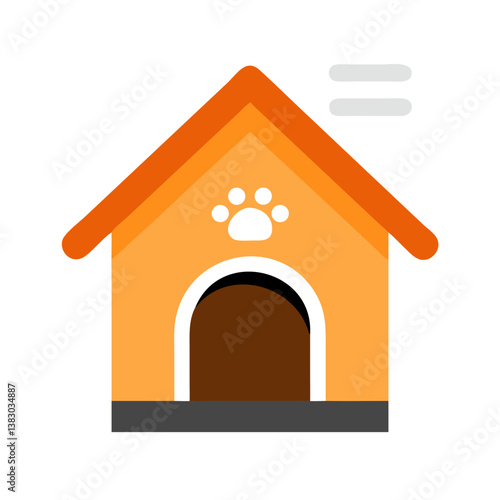 Orange dog house with paw print icon and modern style