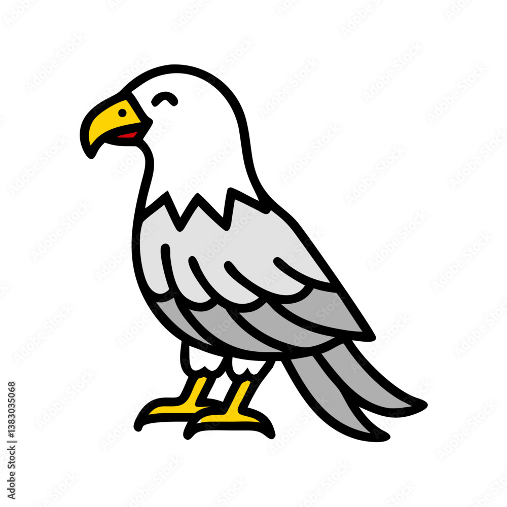 Obraz premium Bald eagle icon in flat style with yellow beak