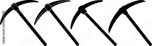 Pickaxe vector collection & Set of pickaxe black silhouette vector designs