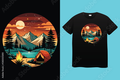 Starry night camping t shirt Design. Vector t shirt Design.