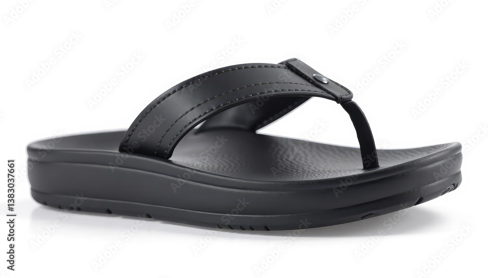 Single black flip-flop, isolated on white background, material, rubber Single black flip-flop, isolated on white background, material, rubber