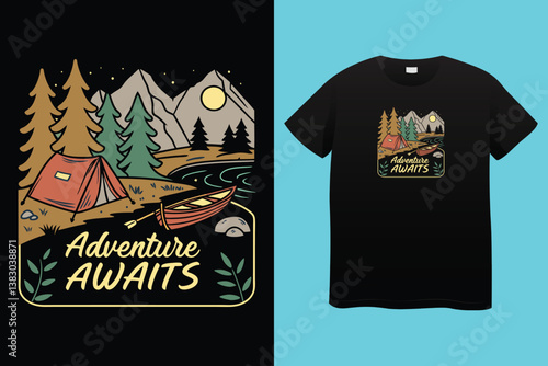 Starry night camping t shirt Design. Vector t shirt Design.