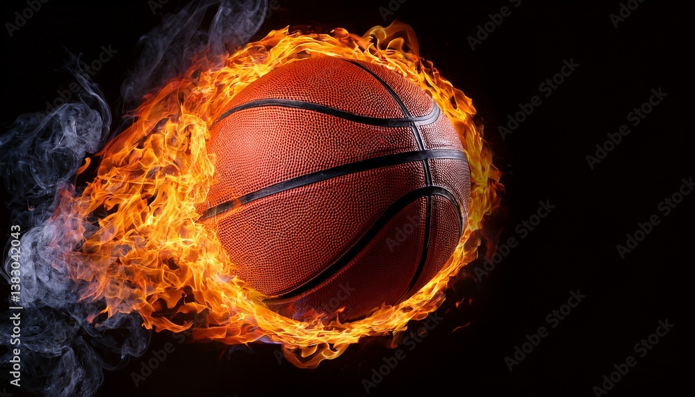 Fototapeta premium basketball ball on black background with fire