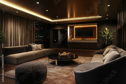 Home living room interior with rest zone and decoration, mockup frame