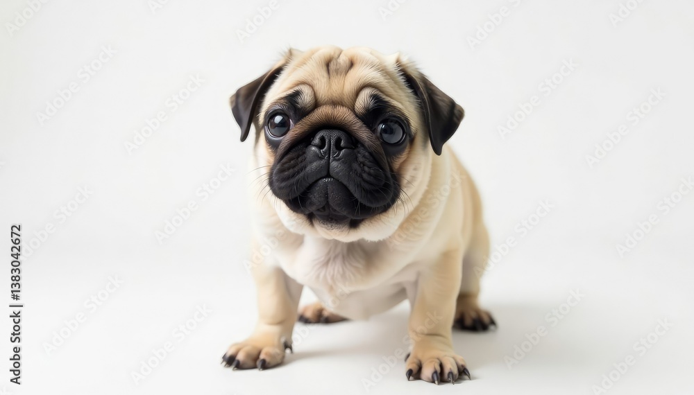 Obraz premium A solo pug, centered, on a bright white backdrop , white background, single, studio