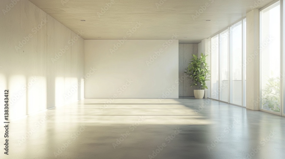 Fototapeta premium A large, empty room with a white wall and a potted plant in the corner