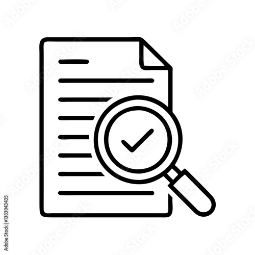 Document review checklist icon with magnifying glass for audit and compliance check vector 