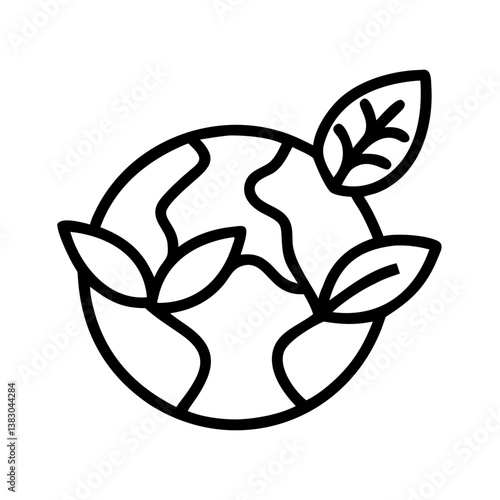 Earth day outline icon vector illustration of globe with leaves for eco friendly and sustainable living