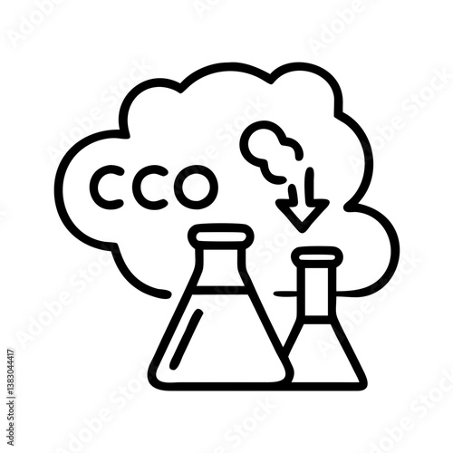 Carbon capture technology and storage concept with laboratory flask and cloud icon vector design
