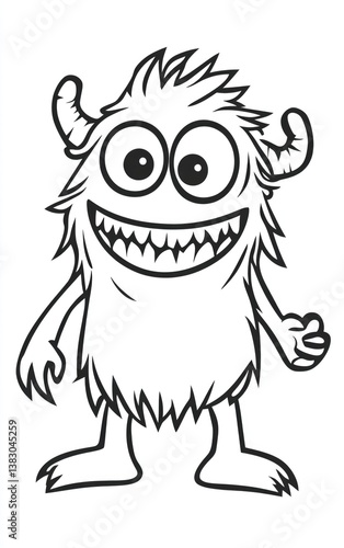 Kids Drawing Coloring page in A4 size of a friendly and funny cartoon monster with big eyes and a goofy smile ready-to-print portrait
