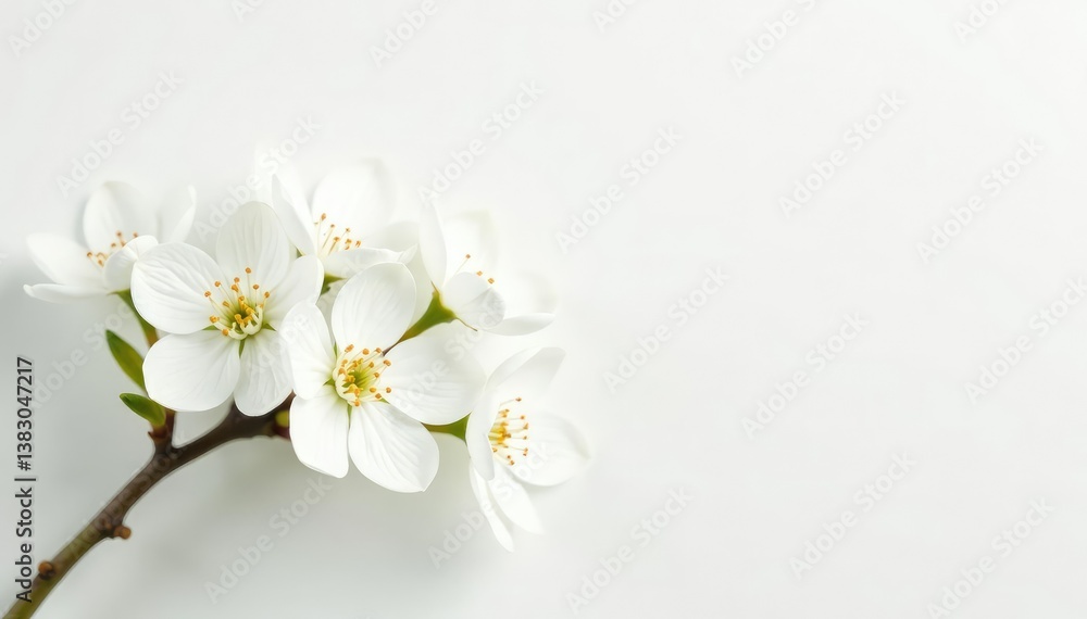 Delicate white blossoms on pure white backdrop, subtle, flowers Delicate white blossoms on pure white backdrop, subtle, flowers
