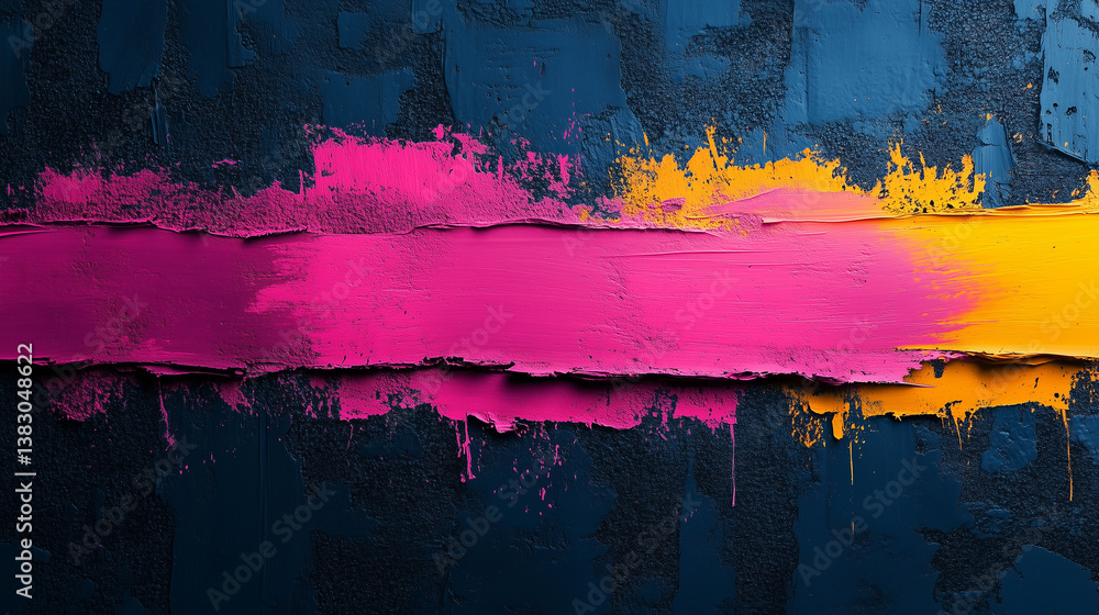 Fototapeta premium A vibrant abstract composition with dynamic strokes of pink, blue and orange on a textured background..
